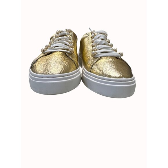 Stuart Weitzman Women’s Gold Shimmer Shoe/Sneakers Sz 9.5 SKU 5033 - Picture 5 of 12